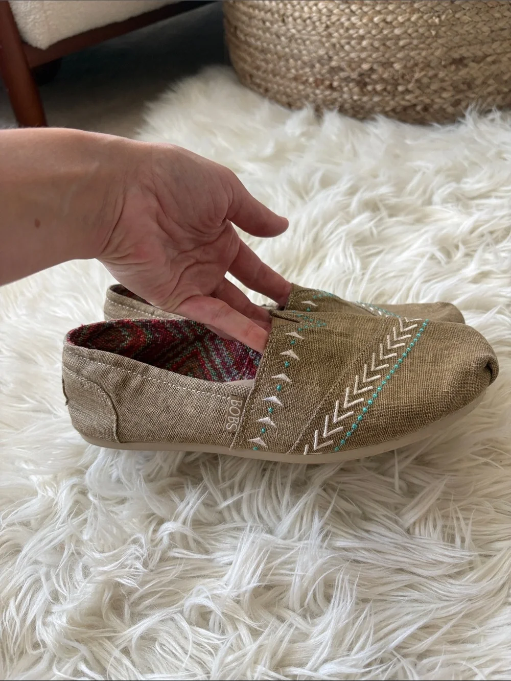 Skechers Tan Slip-On Embroidered Casual Flats